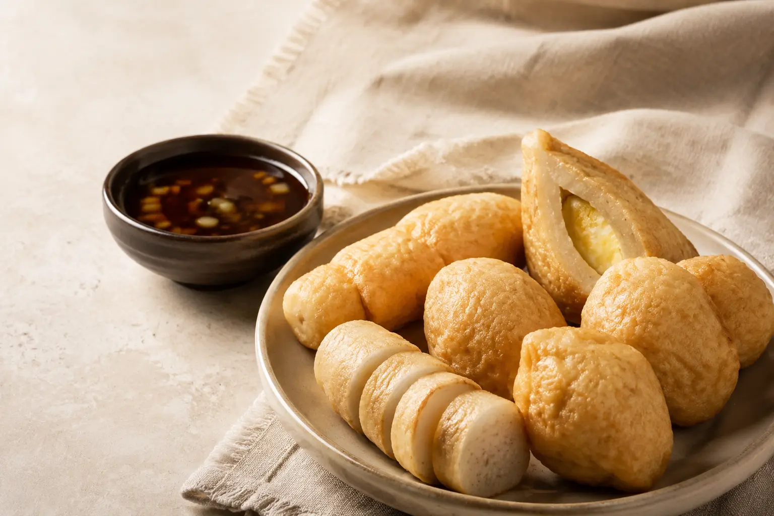 Aneka pempek Palembang dengan cuko