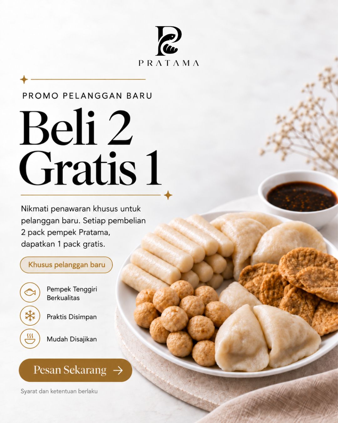 Promo pelanggan baru Pratama Foods: Beli 2 Pack, Gratis 1 Pack